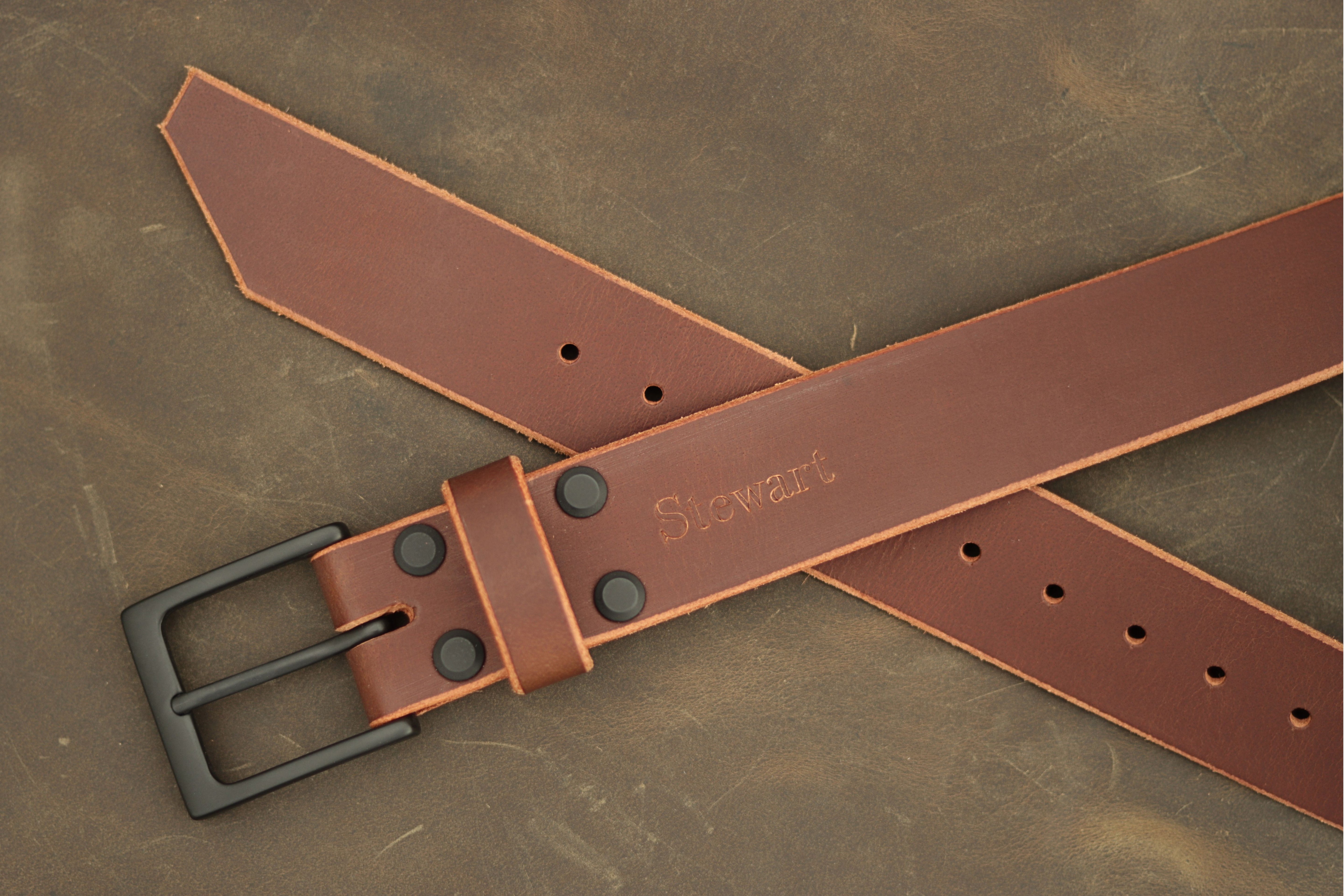 Espresso Water Buffalo leather belt with black brass buckle