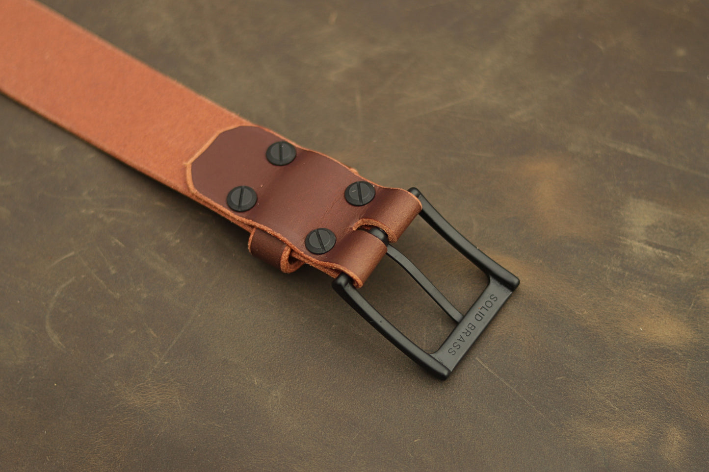Espresso Water Buffalo leather belt with black brass buckle