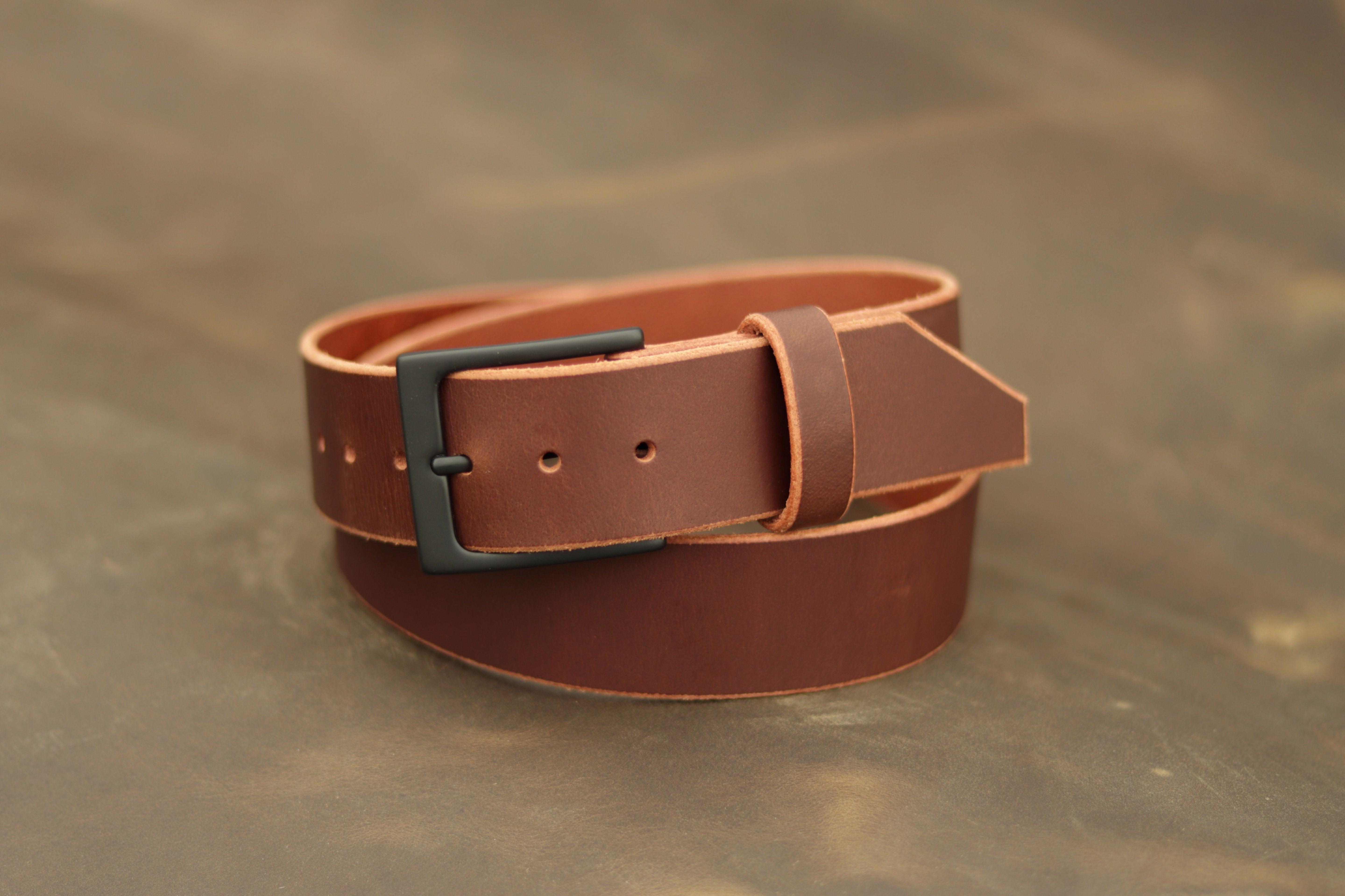 Espresso Water Buffalo leather belt with black brass buckle