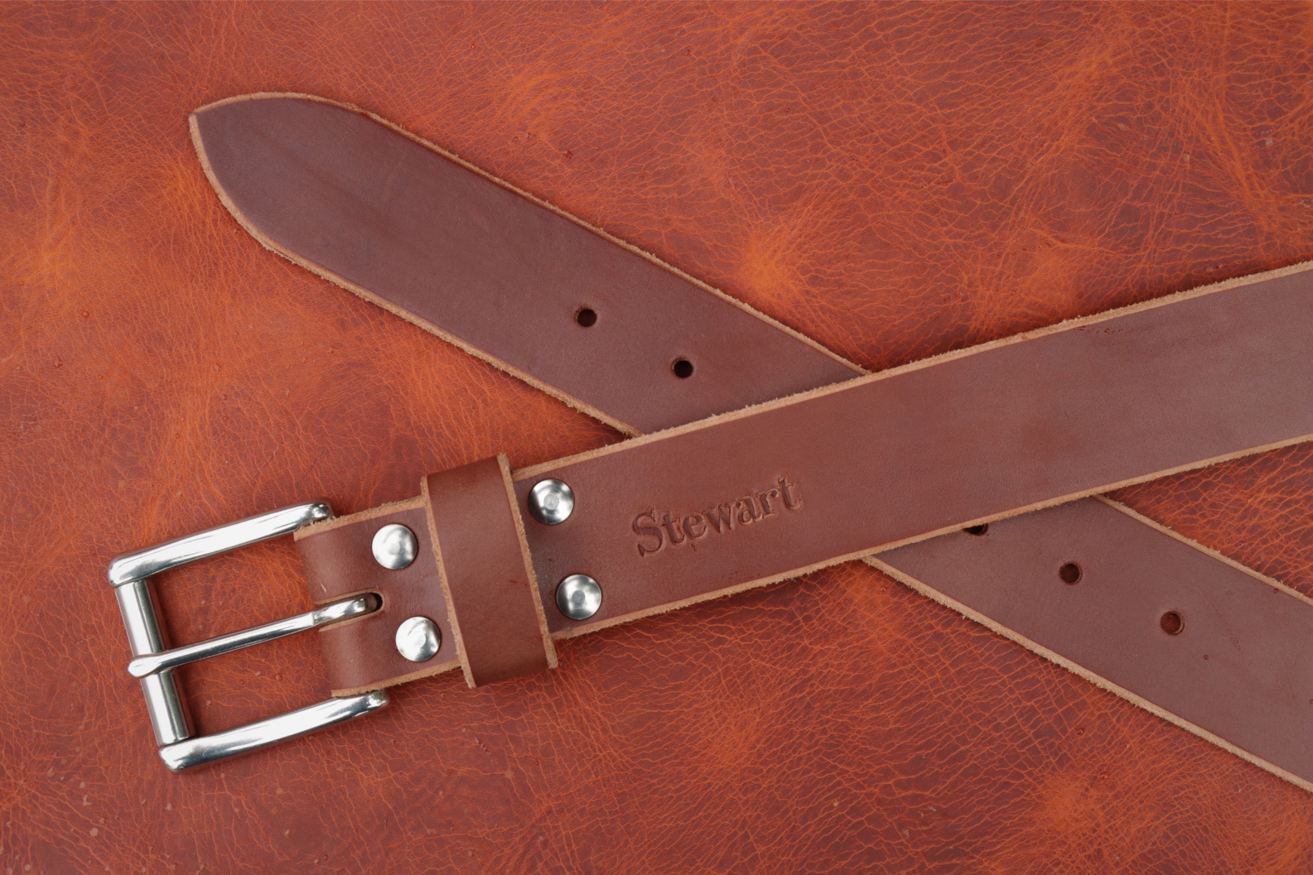 1½ inch Rich Brown heavy-duty leather work belt for men (front/back)