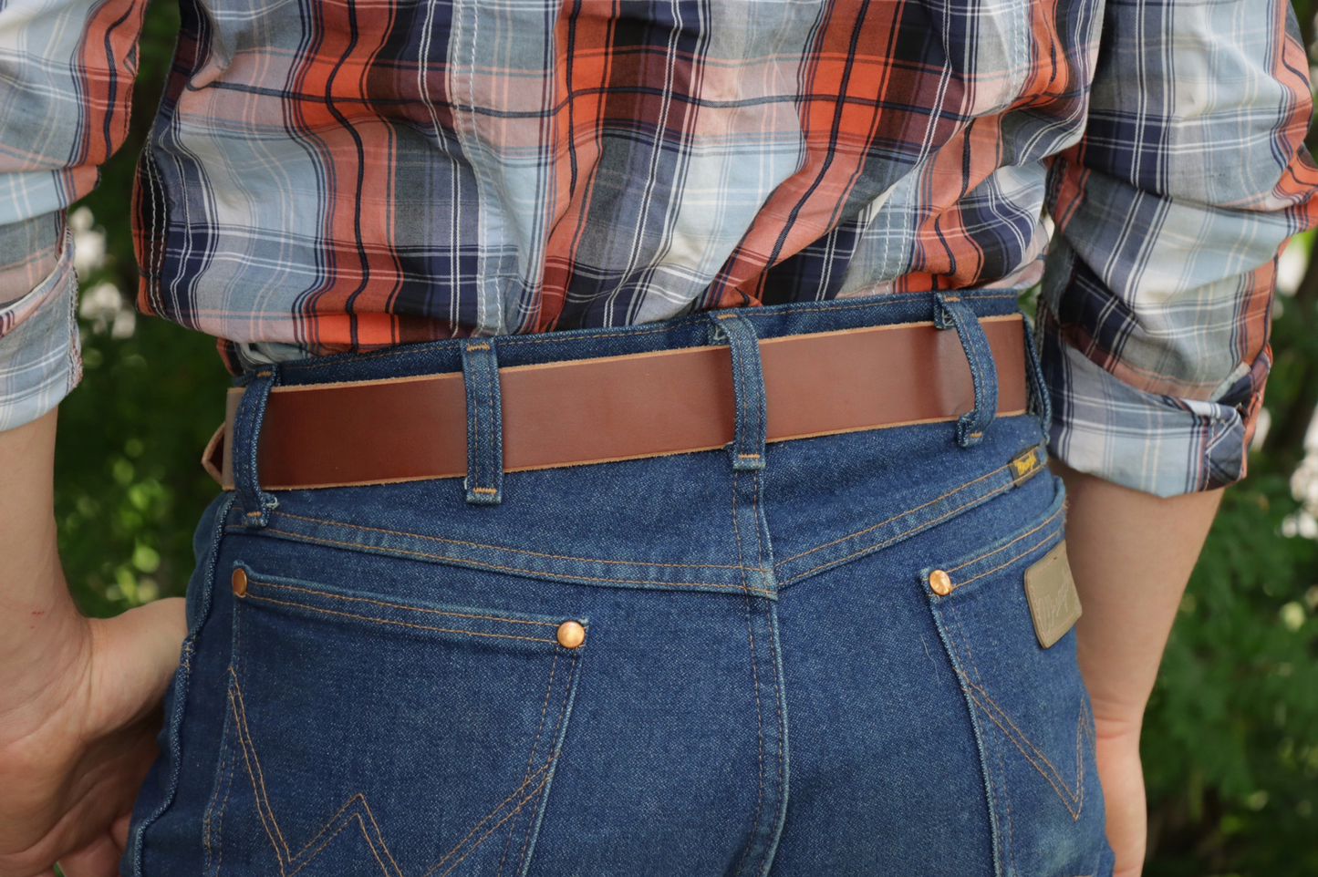 1½ inch Rich Brown heavy-duty leather work belt for men (back)
