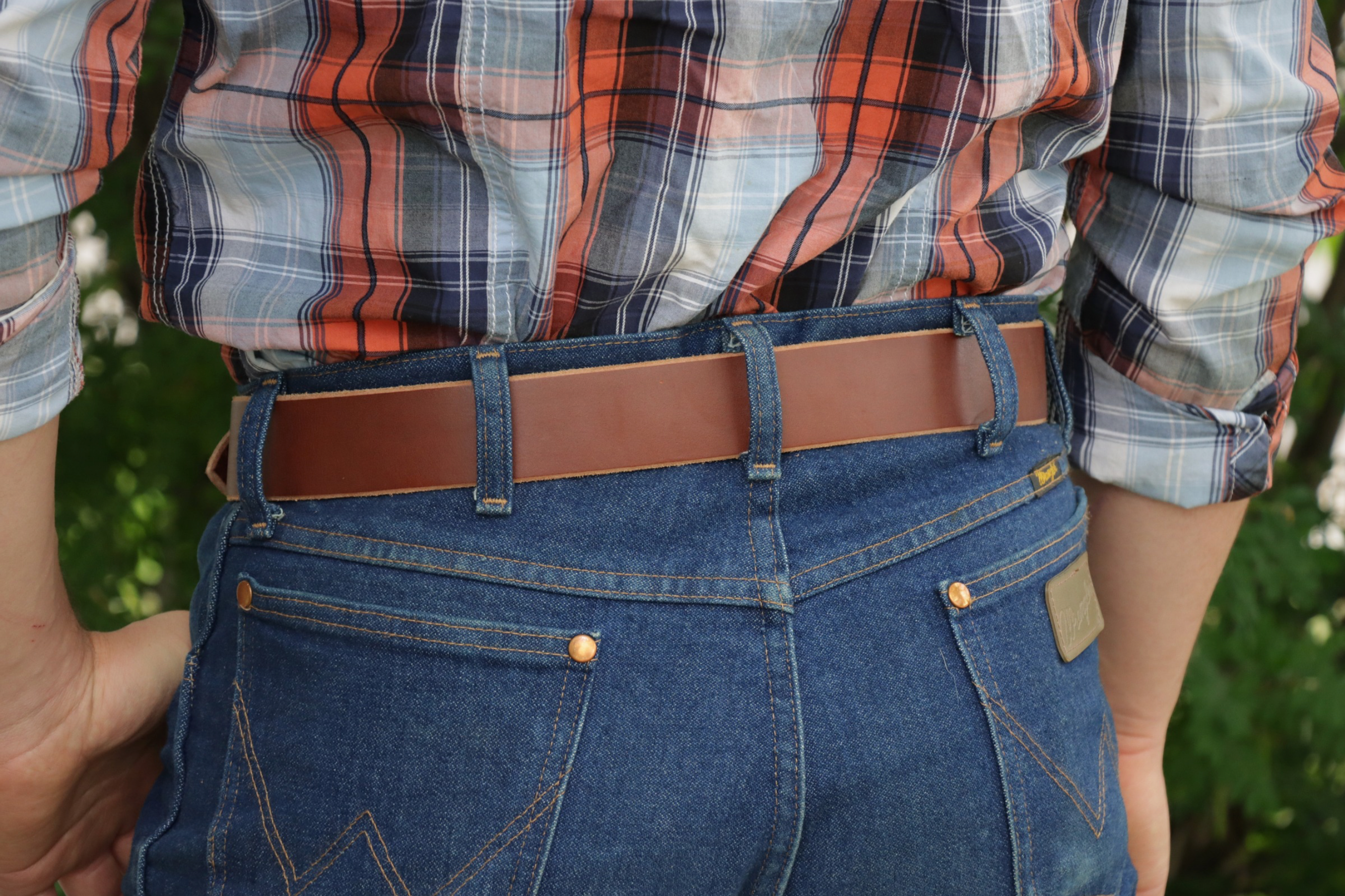 1½ inch Rich Brown heavy-duty leather work belt for men (back)