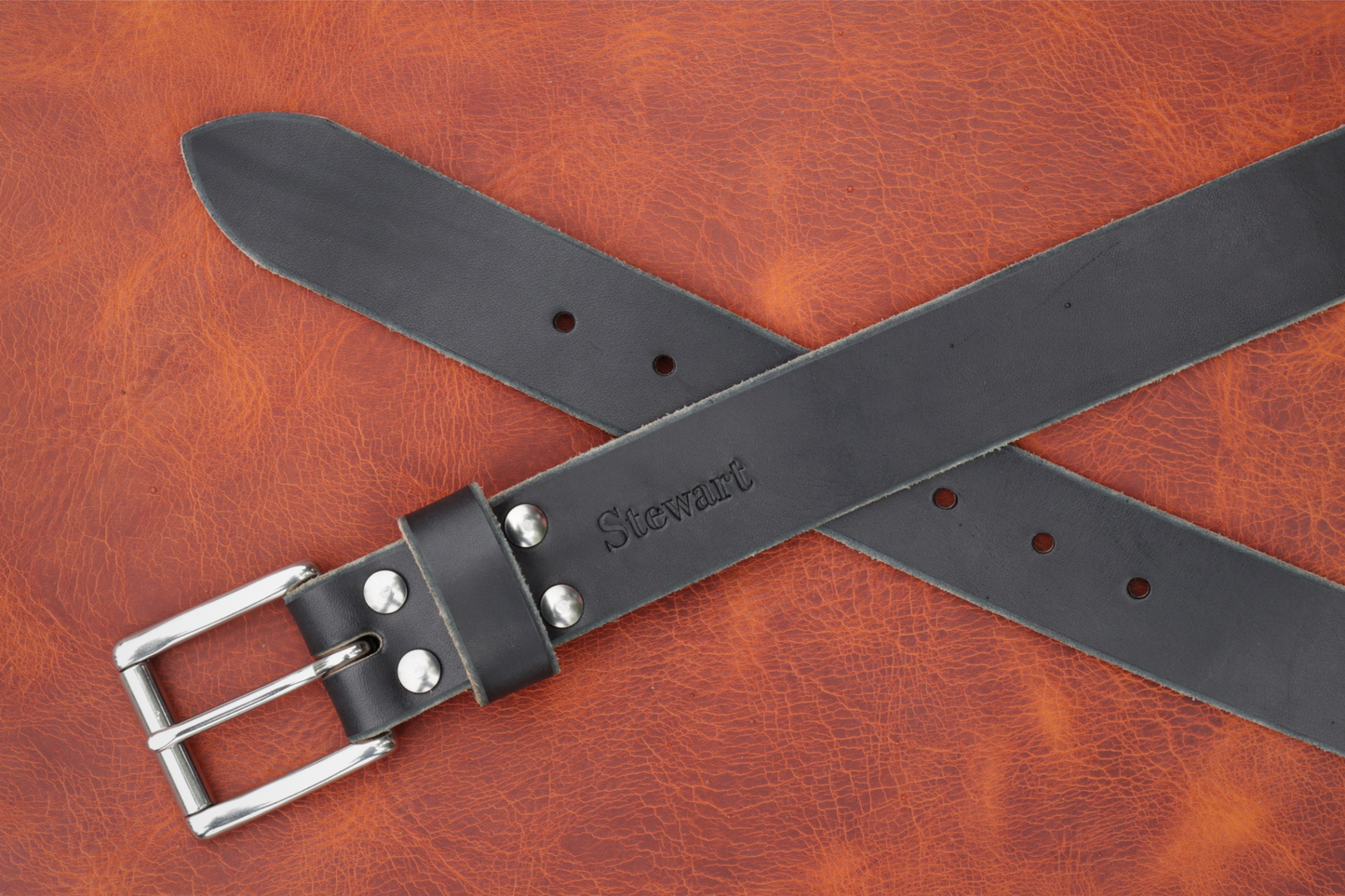 1½ inch black heavy-duty leather work belt for men (front/back)