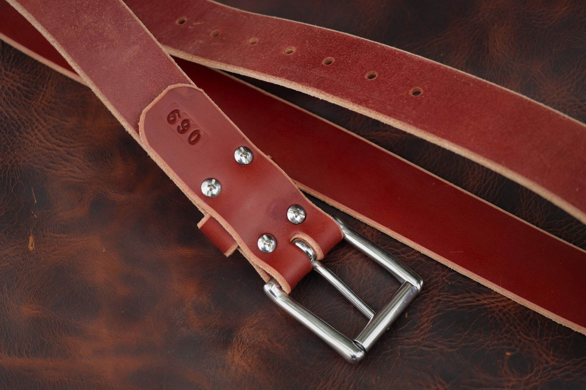 1½ inch chestnut brown heavy-duty leather work belt for men (buckle)