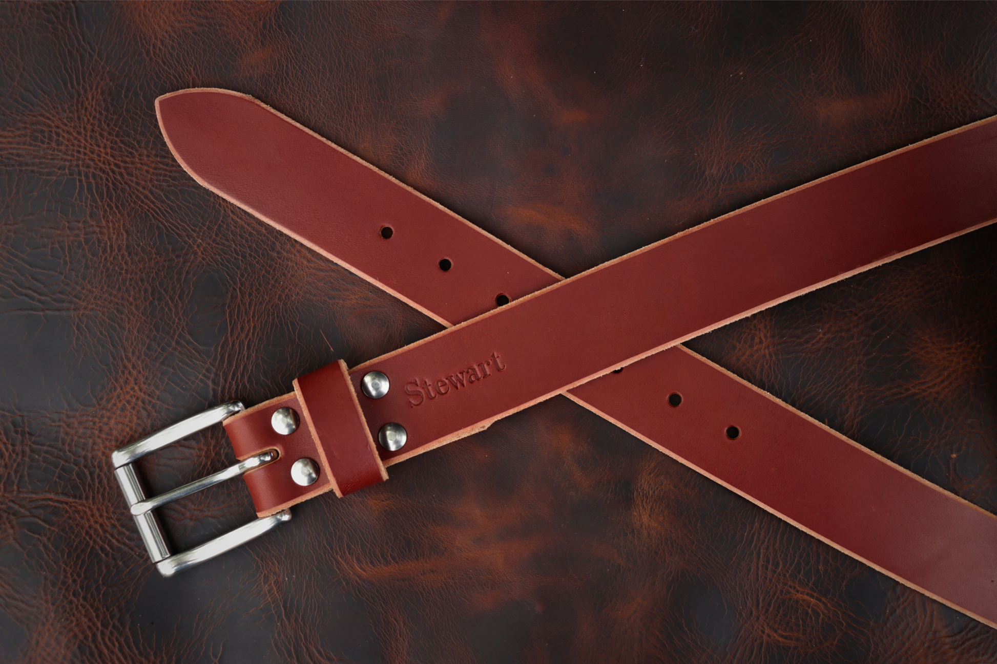 1½ inch chestnut brown heavy-duty leather work belt for men (front/back)