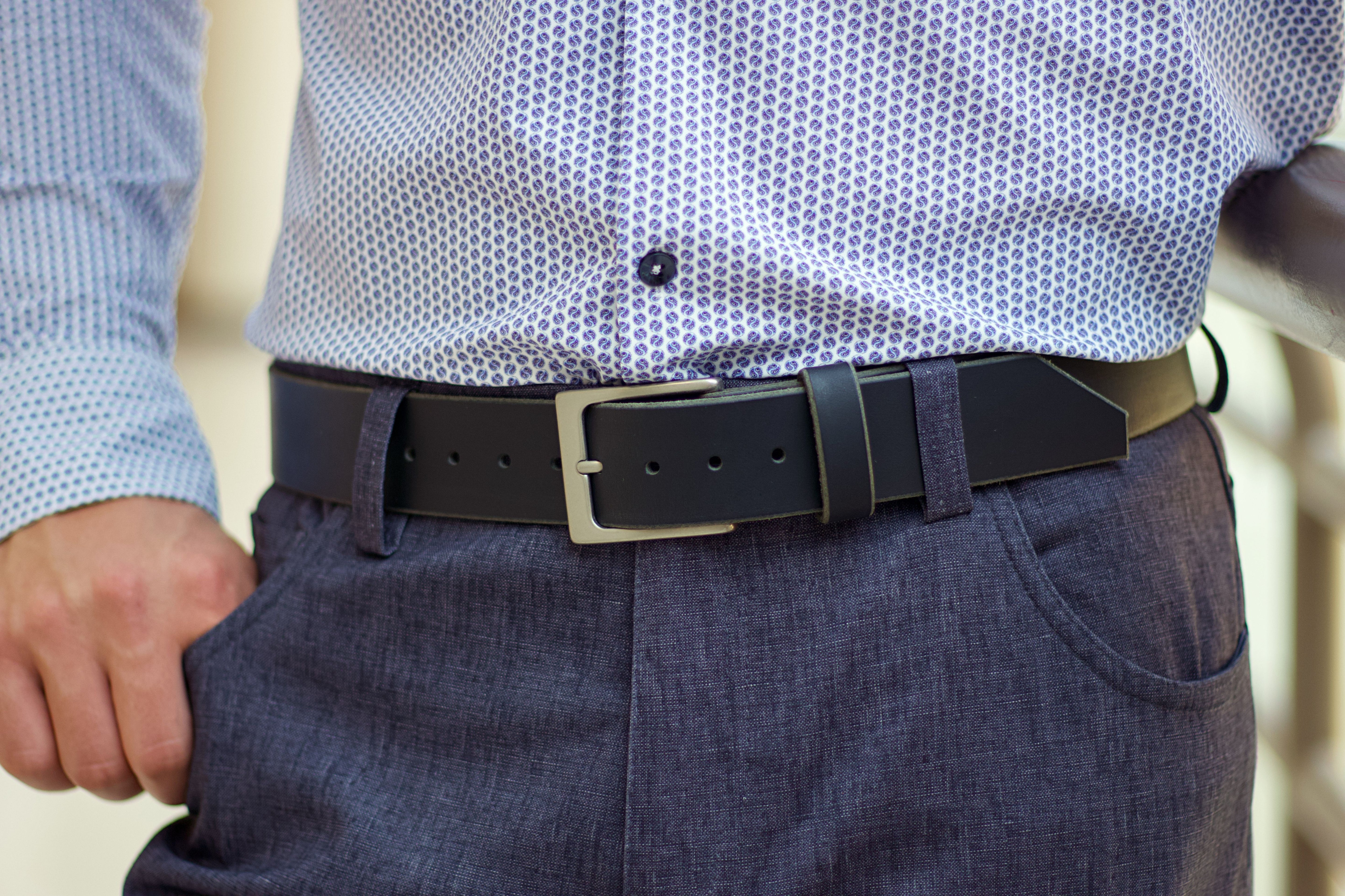 His Belt — Black 1.5" Men’s Leather Dress Belt