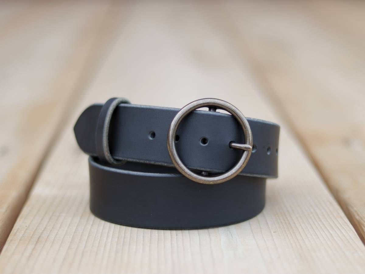 Her Belt Black coiled leather belt - Ladies work and dress belt - full grain water buffalo leather with brass buckle
