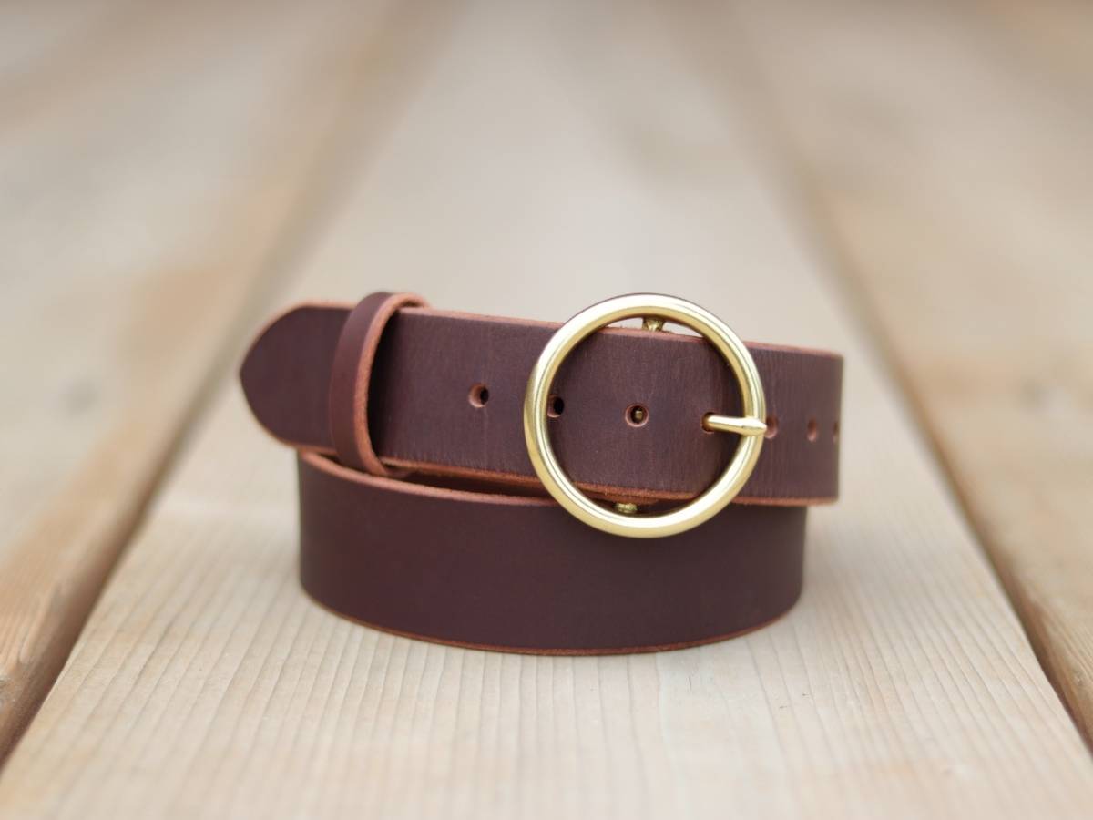 Her Belt Espresso coiled leather belt - Ladies work and dress belt - full grain water buffalo leather with brass buckle