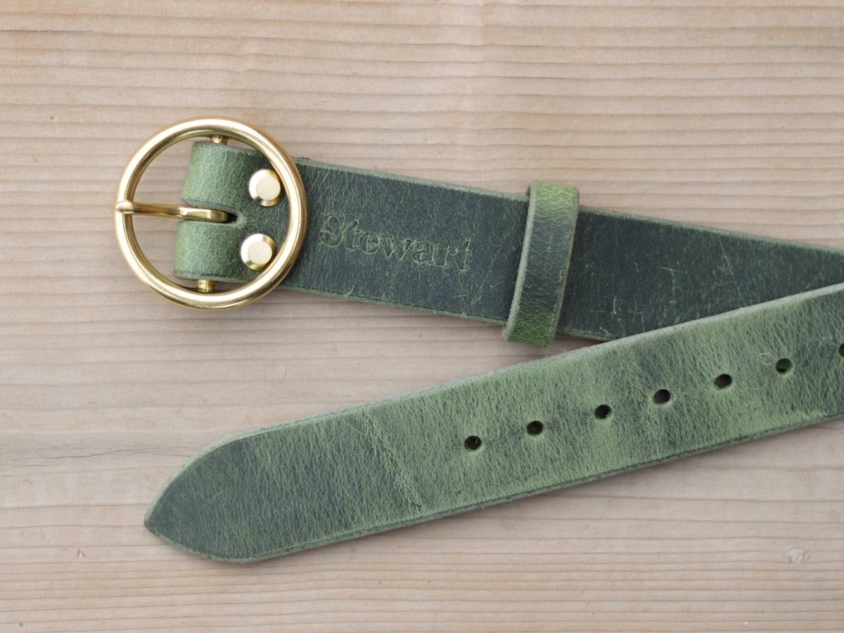 Her Belt green full grain leather strap - Ladies leather belt - solid brass buckle detail