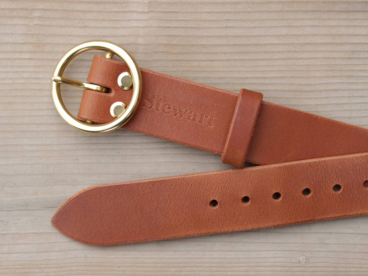 Her Belt Cognac full grain leather strap - Ladies leather belt - solid brass buckle detail