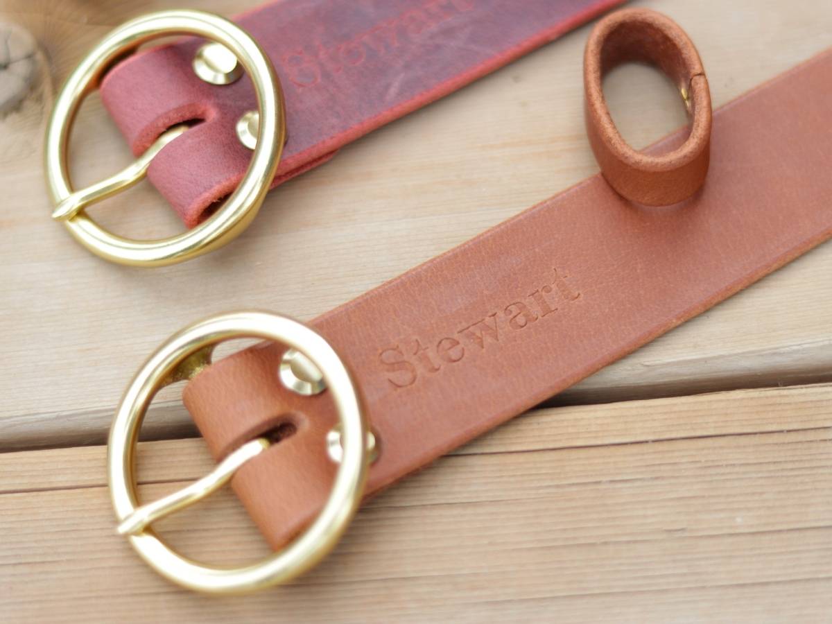 Her Belt Cognac brass buckle front side close-up - Women's work and dress belt - full grain water buffalo leather