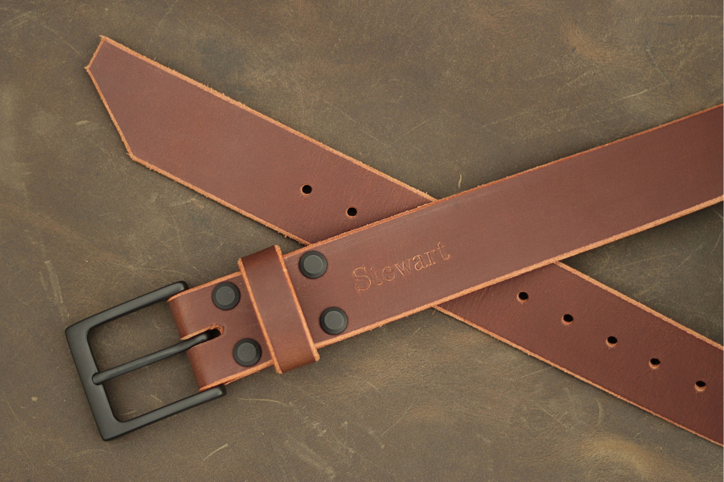 Espresso Water Buffalo leather belt with black brass buckle