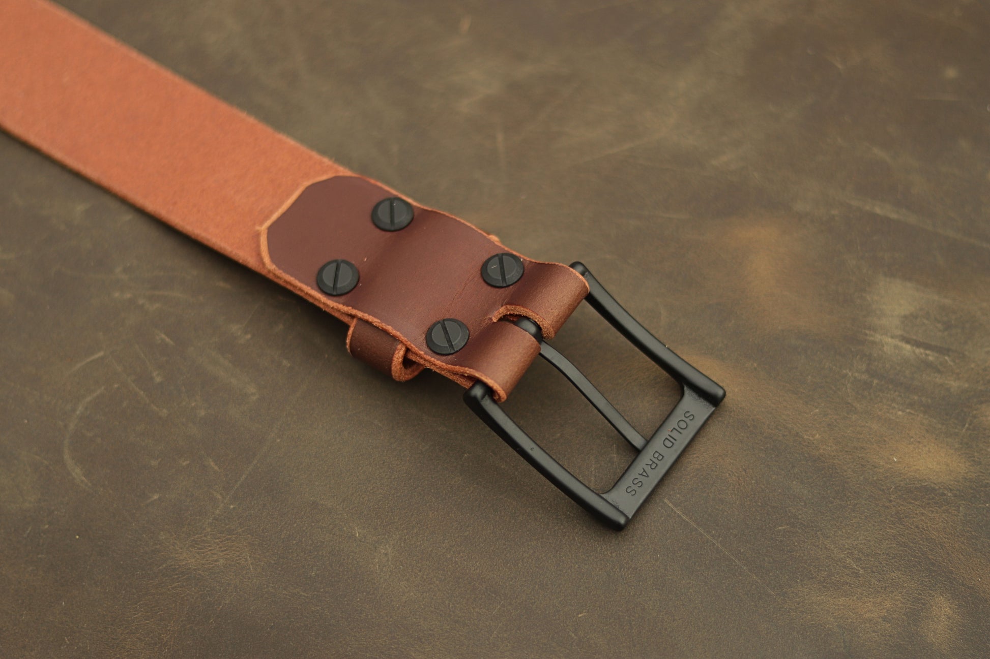 Espresso Water Buffalo leather belt with black brass buckle