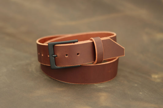 Espresso Water Buffalo leather belt with black brass buckle