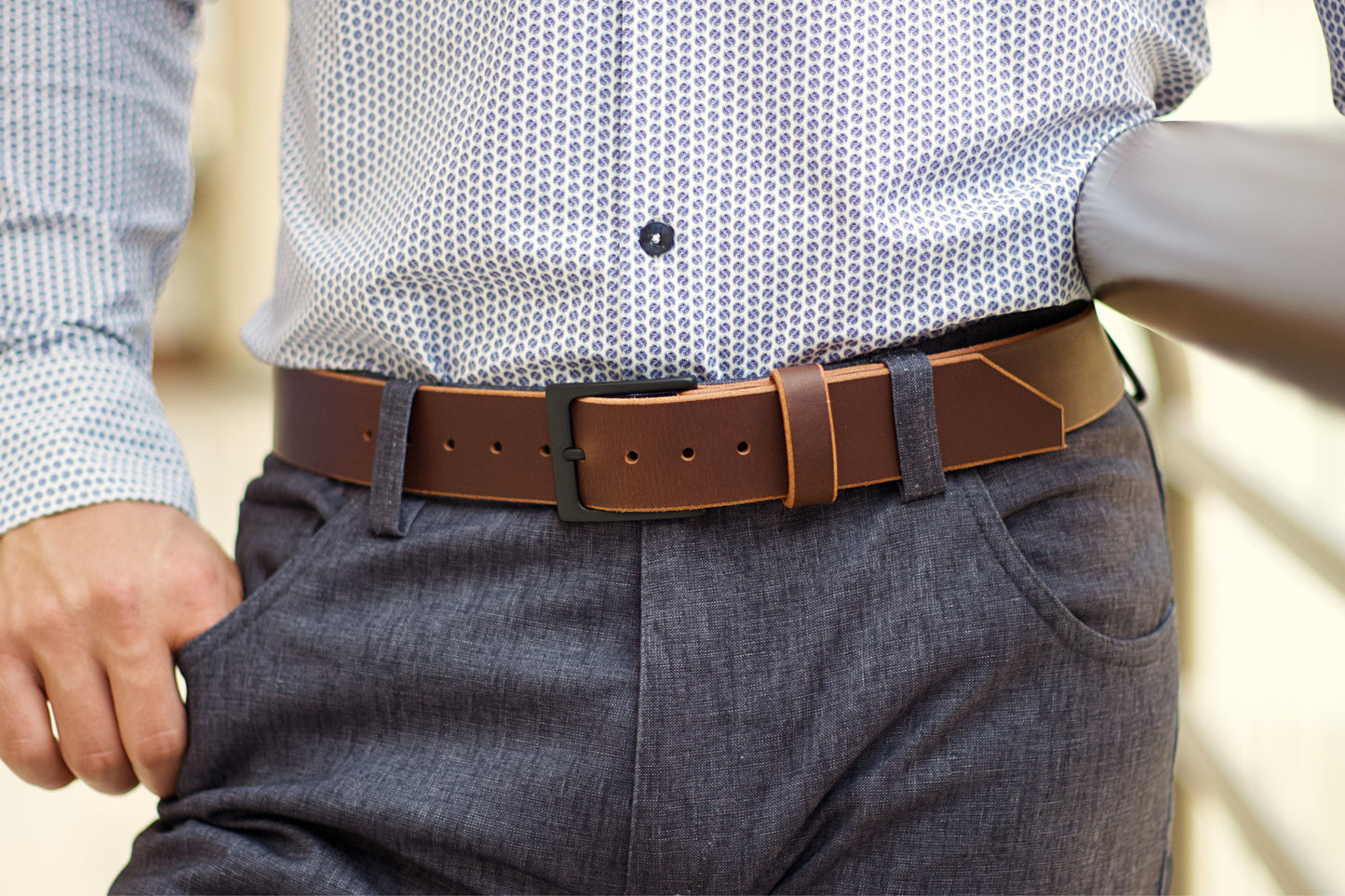 Espresso Water Buffalo leather belt with black brass buckle
