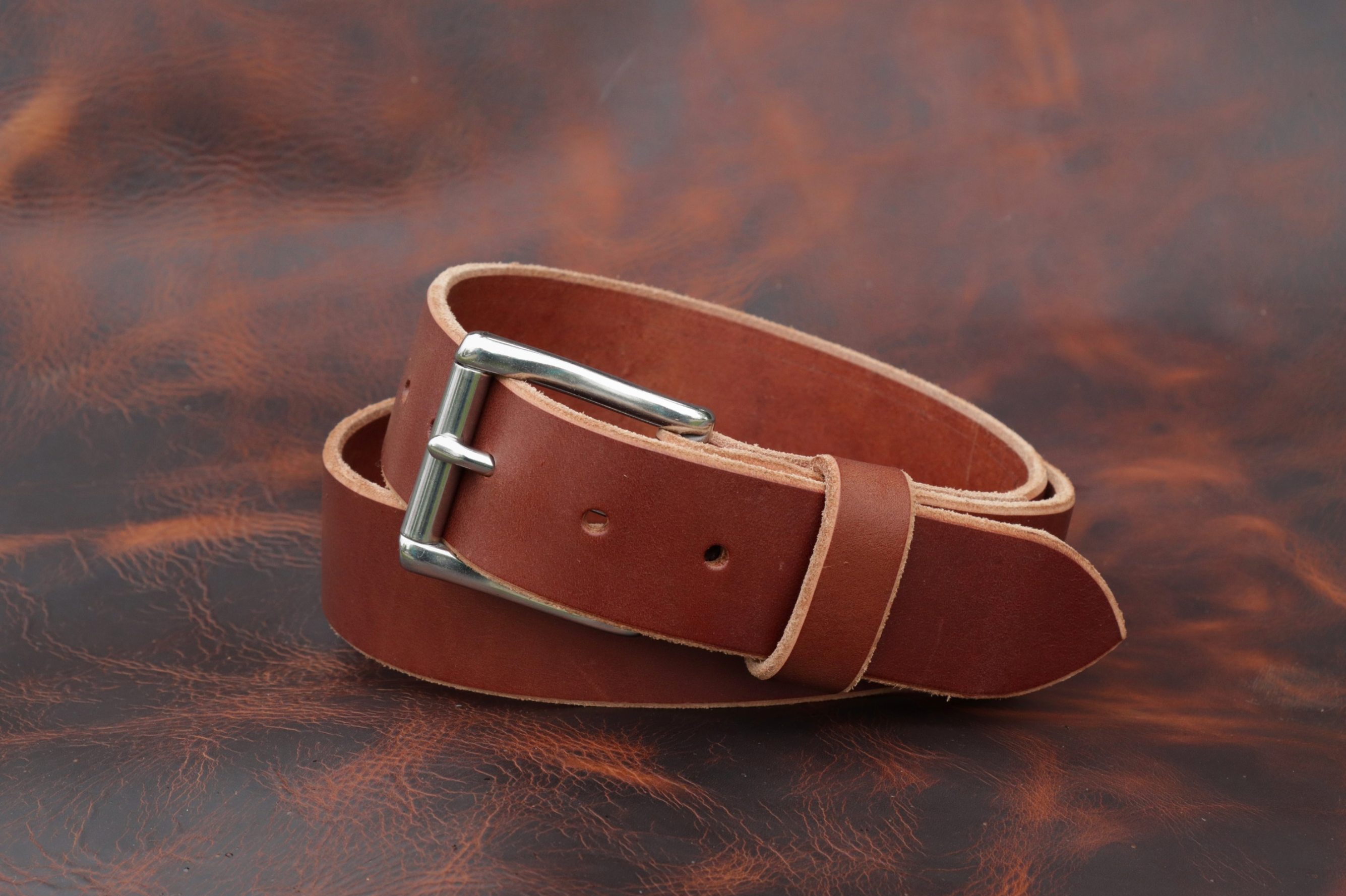 1½ inch Rich Brown heavy-duty leather work belt for men (front)