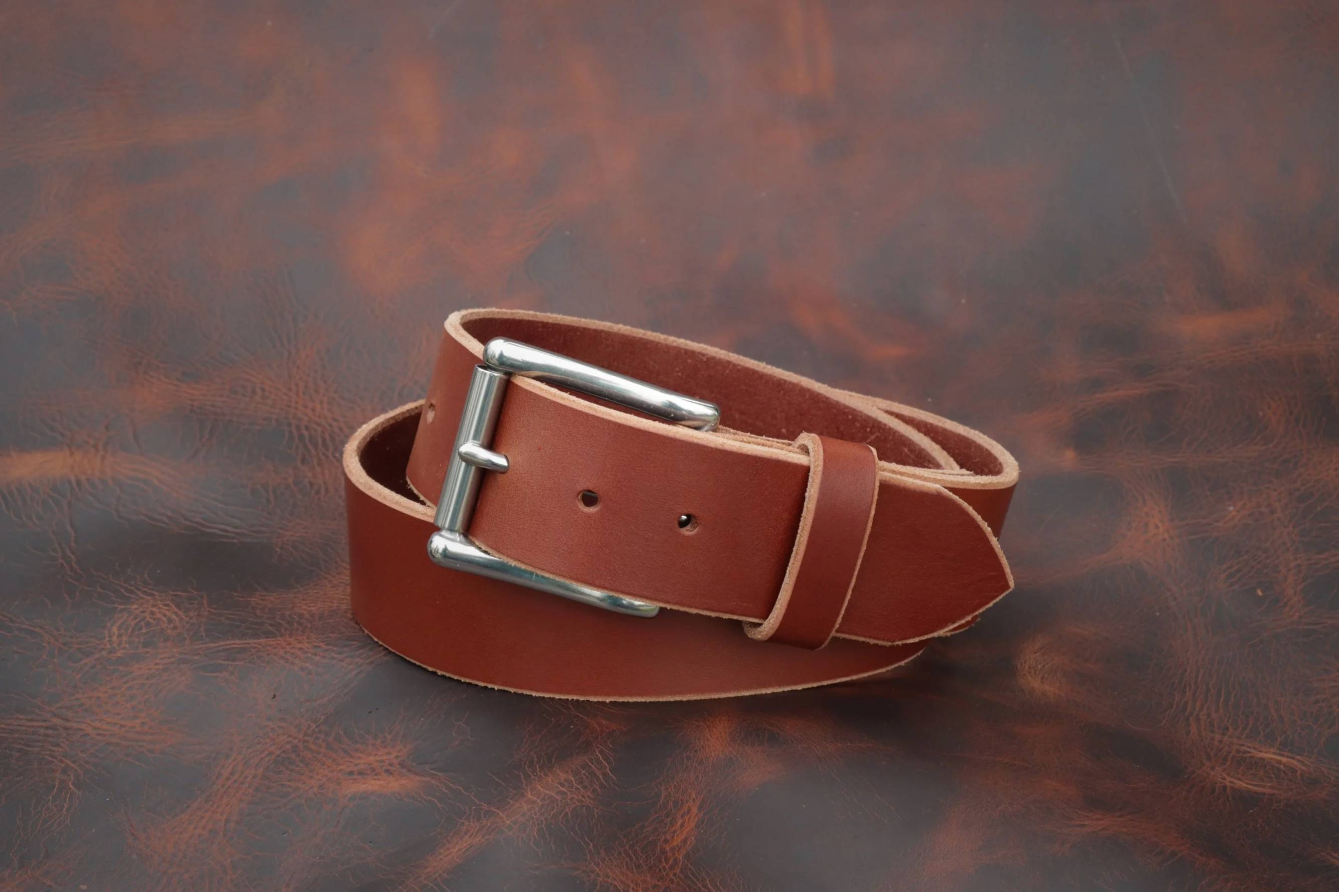 Rich Brown 1¾″ heavy-duty leather work belt – The Man Belt, handcrafted for blue-collar men (front)