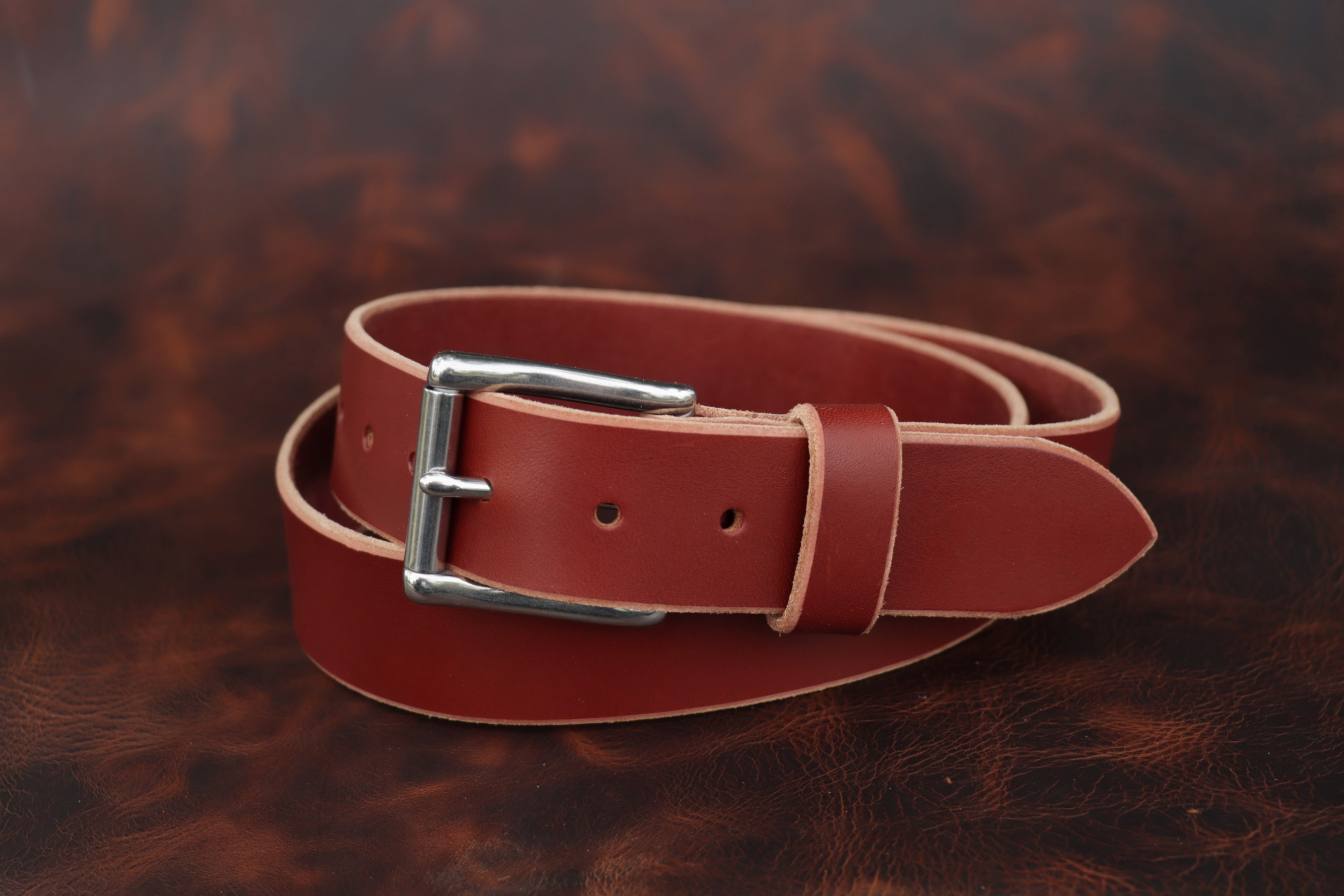 1½ inch chestnut brown heavy-duty leather work belt for men (front)