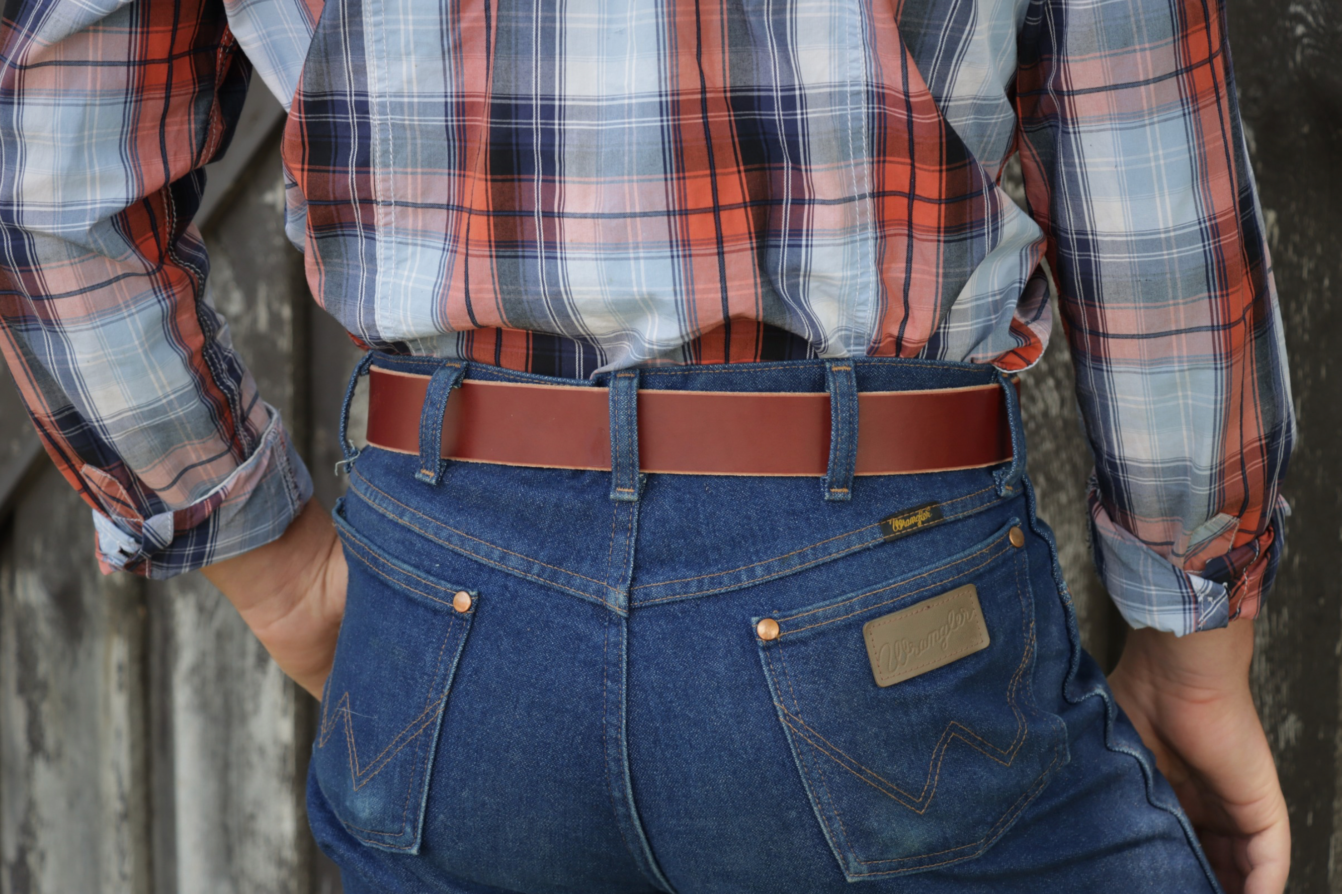 1½ inch chestnut brown heavy-duty leather work belt for men (action back)