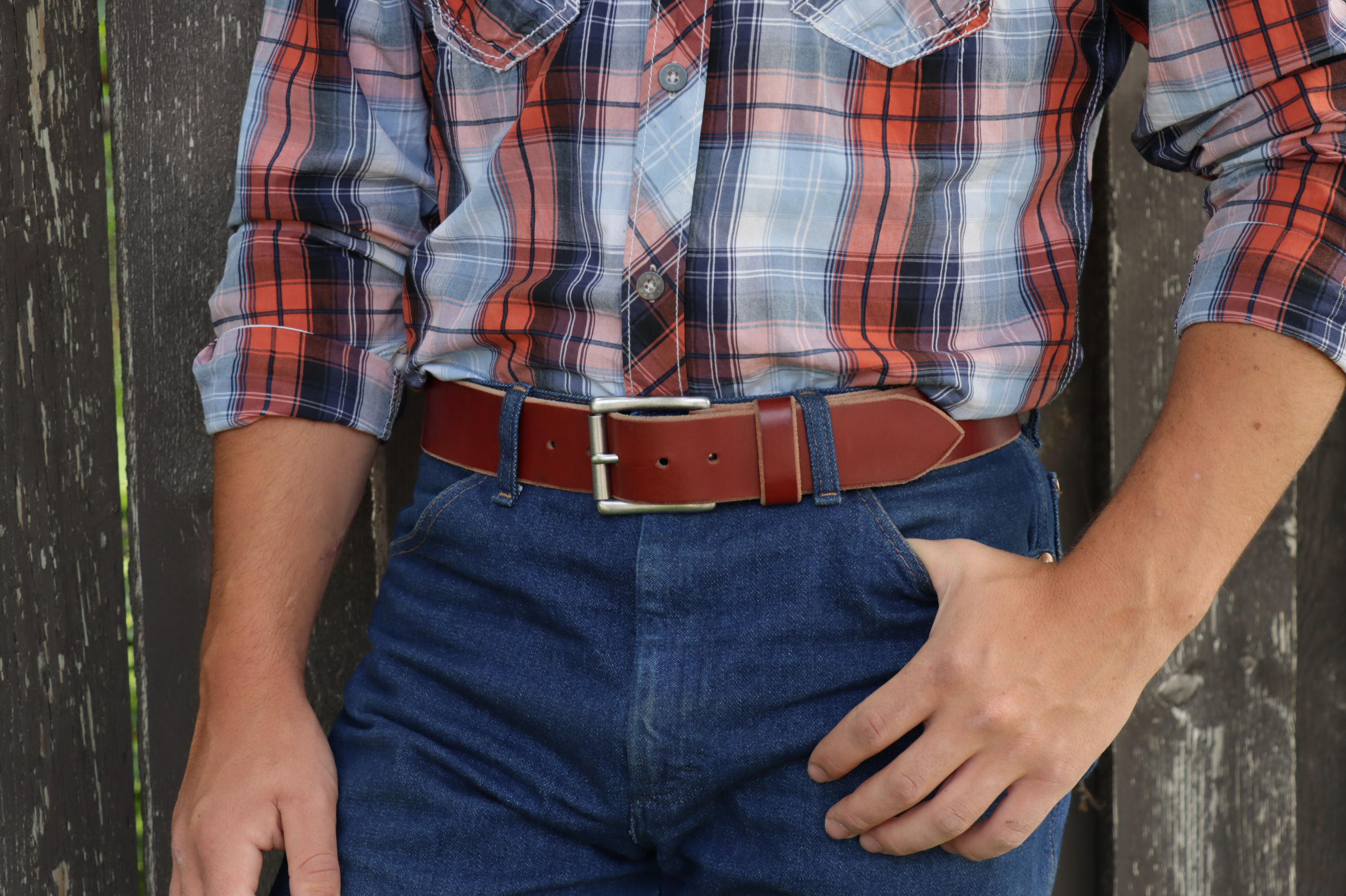 Chestnut 1¾″ heavy-duty leather work belt – The Man Belt, handcrafted for blue-collar men (front)